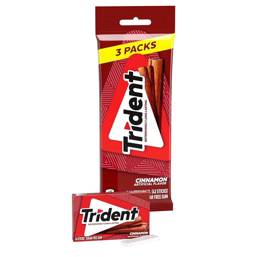 Trident Cinnamon Sugar-Free Chewing Gum, 3 Packs of 14 Pieces (42 Total Pieces)