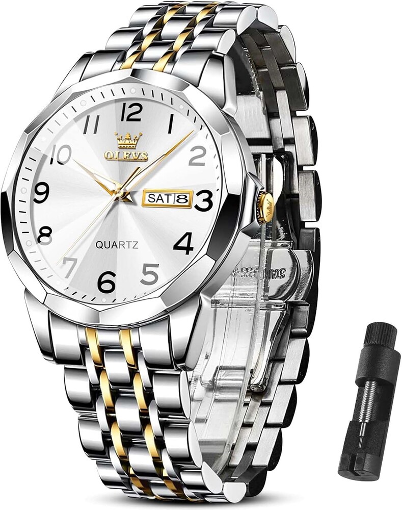 OLEVS Watch Men Luxury Watches for Men （Silver/Gold/Blue/Black）(Diamond/Roman Numeral/Arabic Numeral) Dial Watches Stainless Steel Watch Date Waterproof Dress Casual Reloj