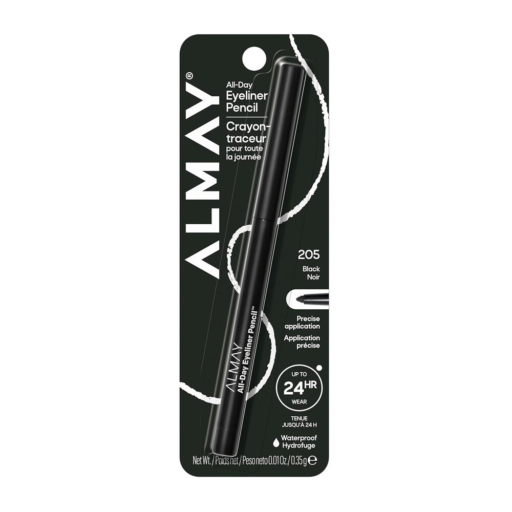 Almay All-Day Eyeliner Pencil, Smudge Proof, Waterproof Eye Makeup, Hypoallergenic, Built-In Sharpener, 205 Black, 0.01 oz