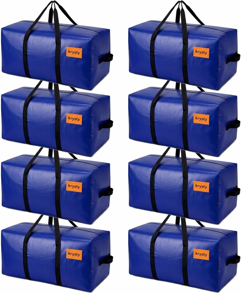 Krysty 8-pack Moving Bags and Large Storage Bags with Strong Handles，Durable Zippers，Heavy Duty Moving Bags for Space Saving and Moving Supplies