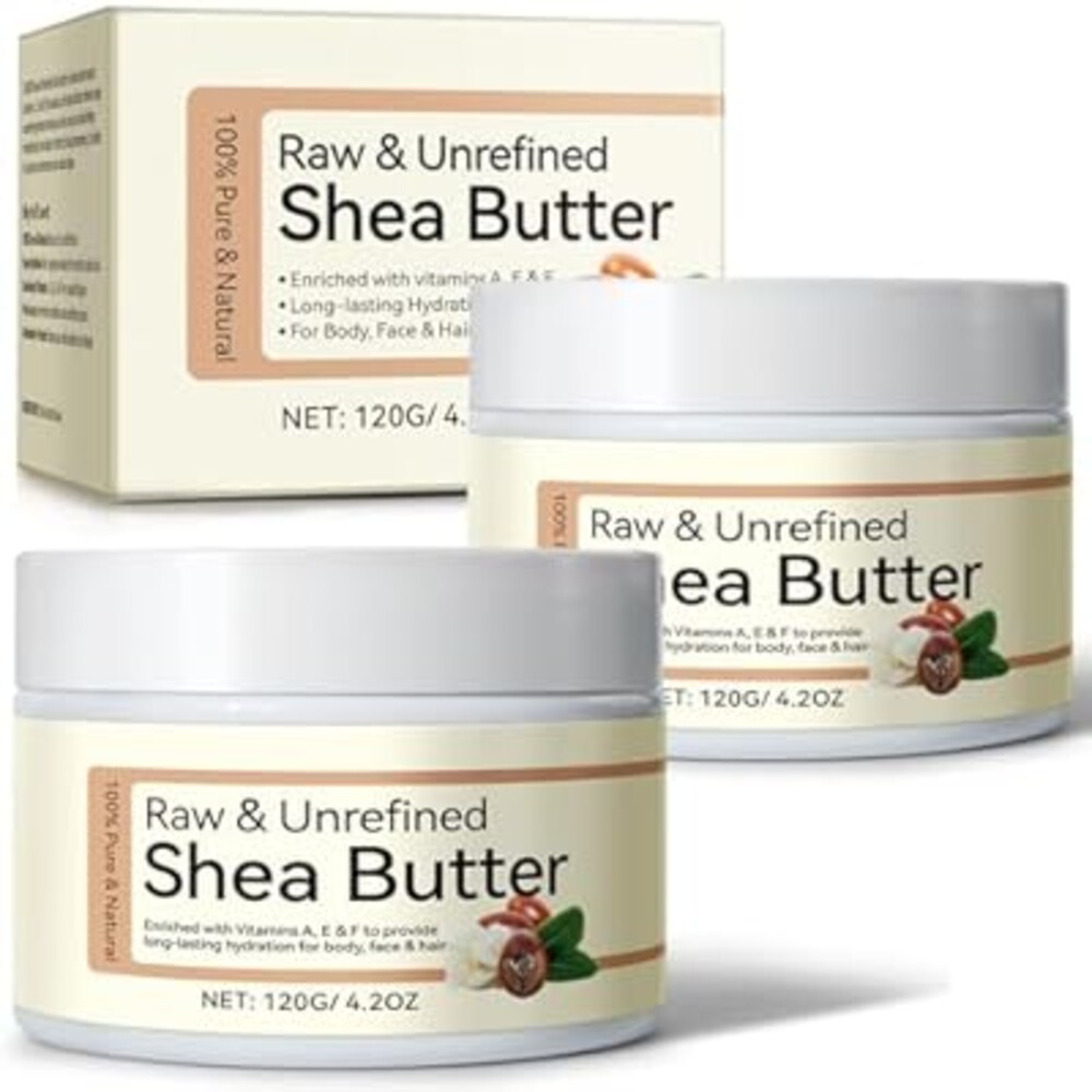 QJCWXIAOX 2Pack Raw & Unrefined Shea Butter for Body, Face & Hair, Pure Shea Butter with vitamins A, E & F, Long-Lasting Hydration for Dry Skin, Hair Care, DIY Lip Balm, Natural Moisturizer