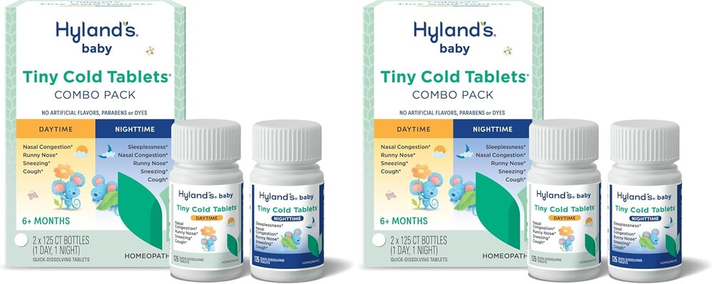 Hyland's Baby Tiny Cold Tablets, Day & Night Value Pack, Infant and Baby Cold Medicine, Decongestant, Runny Nose and Cough Relief, 250 Quick-Dissolving Tablets (Pack of 2)