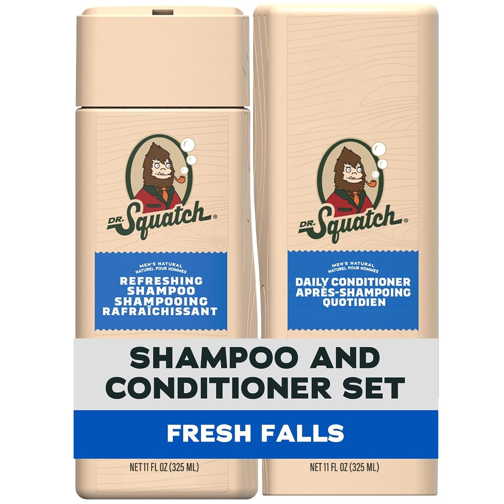 Dr. Squatch Men's Natural Shampoo and Conditioner Set – Sulfate & Paraben Free Natural Shampoo and Conditioner for Men – Scalp Nourishing Formula – Fresh Falls (11 fl oz, 2-Pack)