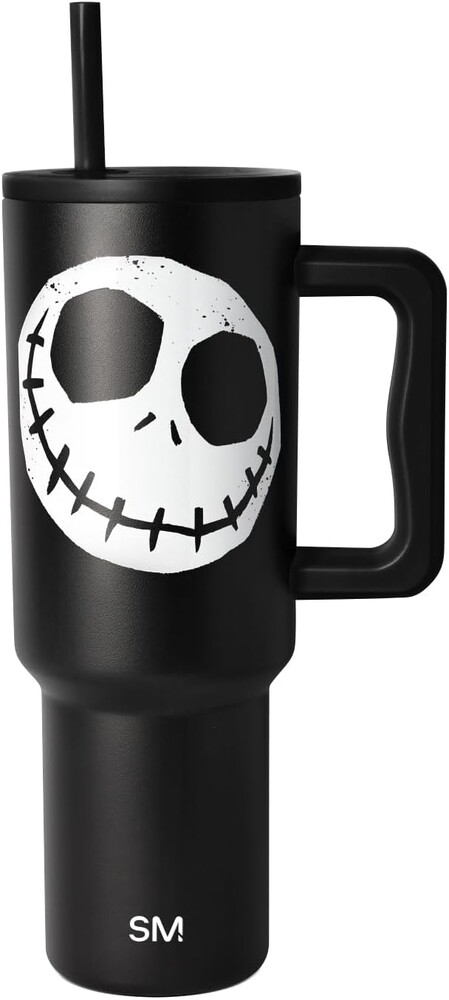 Simple Modern Halloween 40 oz Trek Tumbler with Handle and Straw Lid | Nightmare Before Christmas Cup Holder Friendly Insulated Stainless Steel Travel Mug | Skellington Head