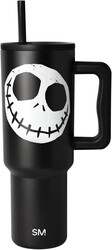 Simple Modern Halloween 40 oz Trek Tumbler with Handle and Straw Lid | Nightmare Before Christmas Cup Holder Friendly Insulated Stainless Steel Travel Mug | Skellington Head