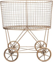 Creative Co-Op Vintage Reproduction Decorative Metal Laundry Basket on Wheels, Copper