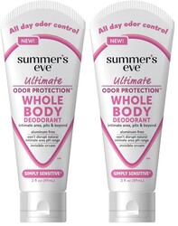 Summer's Eve Simply Sensitive Whole Body Deodorant for Women, Aluminum-Free Ultimate Odor Control Cream, 3 Oz (Pack of 2)