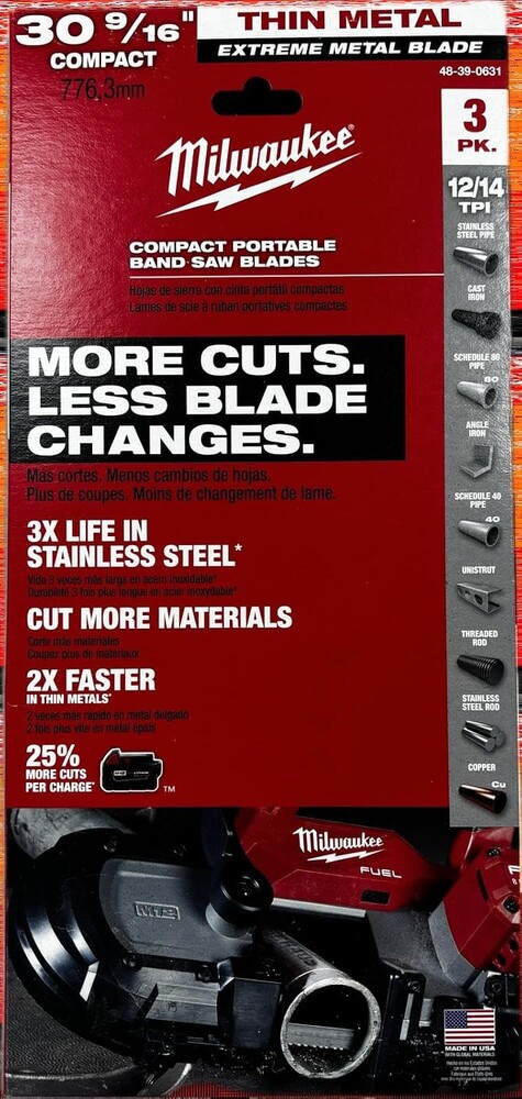 Milwaukee 48-39-0631 30-9/16" 12/14 TPI Compact Extreme Thick Metal Band Saw Blade 3 Pack