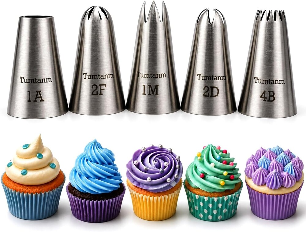 5 Pack Stainless Steel seamless Piping Icing tips, Large Piping Nozzle, Cake Decorating tools for baker