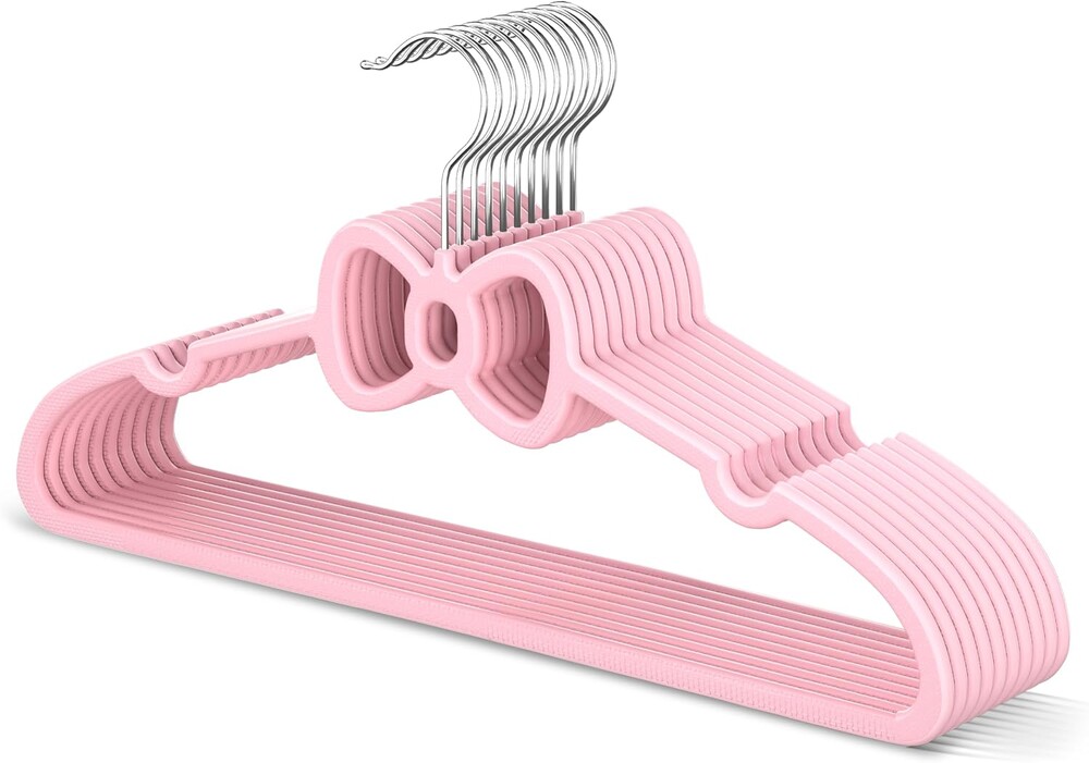 15.5 Inch Kids Butterfly Bow Hangers 20 Pack, Durable Big Kid Hangers for Youth, Teen and Petite Woman, Plastic Kids Hanger, Cute Childrens Hanger for Closet, Pink
