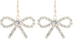 Bow Tie Ribbon Drop Dangle Earrings for Women – Embellished with Rhinestone Crystals – Silver, Gold, and Hematite Plated – Delicate & Dainty - Gift Box Included