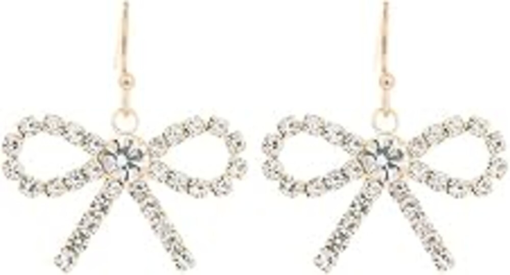 Bow Tie Ribbon Drop Dangle Earrings for Women – Embellished with Rhinestone Crystals – Silver, Gold, and Hematite Plated – Delicate & Dainty - Gift Box Included