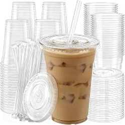 100 Pack 16 oz Plastic Cups with Lids and Straws, Clear Disposable Plastic Cups, Heavy Duty Iced Coffee Cups with Leak-Resistant Lids, Cold Drink Cups for Smoothies, Juice, Soda & Party To Go