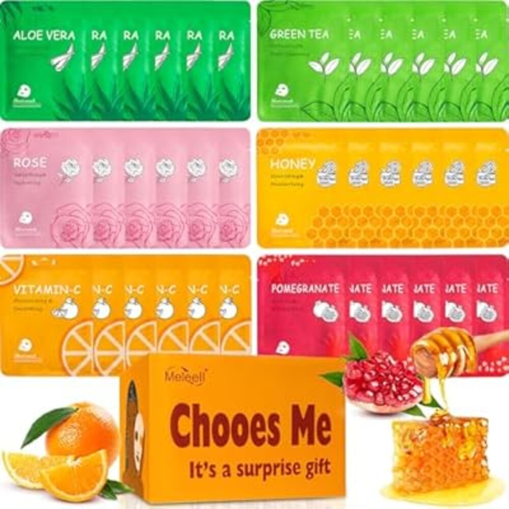Meleell 36 Pack Face Masks Skincare Bulk Pack,Hydrating Face Masks Beauty For Sensitive Skin,Sheet Masks For Faces,Facial Masks Sets For Women Skin Care (36-Packs)