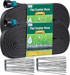 Hlinker 2026 Flat Soaker Hose 100 ft (50ft 2Packs) with Stake for Garden, Linkable Drip Hose Diy Automates Garden Irrigation System Saving 88% Water, Dual-layer Leak-free Design Water Hose with Holes