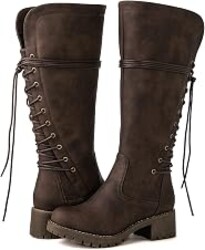 GLOBALWIN Women's Lace Up Back Knee High Fashion Boots