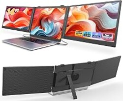 Laptop Screen Extender, 14'' FHD 1080P Ultra-Slim Triple Portable Monitor for Laptops, Two Cable USB-C Travel Monitor Extender Plug & Play for 13"-17" Laptop, Compatible with Wins/Mac/Android/Chrome