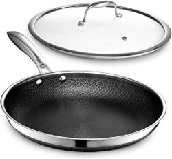 HexClad 12" Hybrid Nonstick Frying Pan with Lid, Dishwasher & Oven Safe | Stay-Cool Handles, Dishwasher and Oven Safe up to 900°F, Compatible with All Cooktops