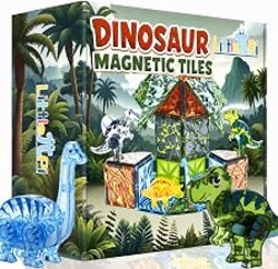 Magnetic Tiles Dinosaur Toys for Kids 3-7 Magnet Building Blocks Toddler Dino Toys - Educational STEM Toys 3 Year Old Boy Gift Learning Resources for Kids Ages 3 4 5 6 7 8 Gifts for 4 Year Old Boys