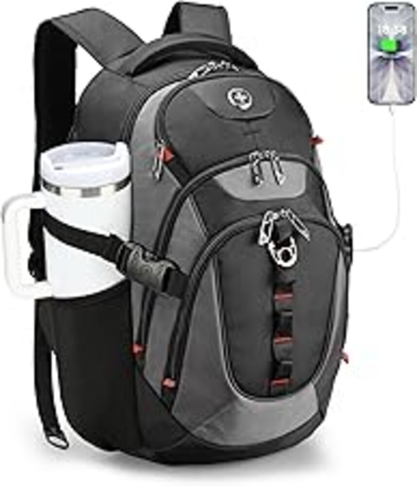 Swissdigital Design Laptop Backpack with USB Charging Port, Travel Backpack Fits 15.6 inches Computer, 31L College School Backpack for Men, Black/Grey | SD803-02