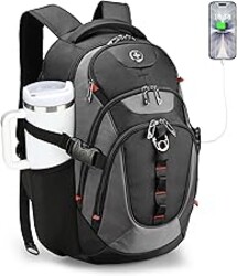Swissdigital Design Laptop Backpack with USB Charging Port, Travel Backpack Fits 15.6 inches Computer, 31L College School Backpack for Men, Black/Grey | SD803-02