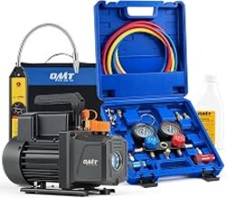 Orion Motor Tech 4 cfm AC Vacuum Pump and Gauge Set, Single-Stage AC Manifold Gauge Set with Vacuum Pump for R454B R1234yf R32 R410a System, Spark-Proof HVAC Vacuum Pump Kit with Overheat Protection