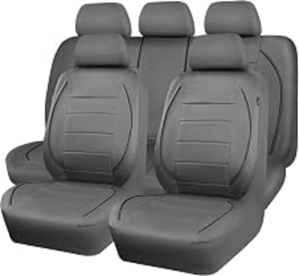 CAR PASS Piping Faux Leather Car Seat Cover Full Set,Grey Breathable Leather Seat Covers for Cars, Airbag Compatible,Universal Fit for SUVs,Van,Sedans,Small Trucks (Full Set, All Gray)