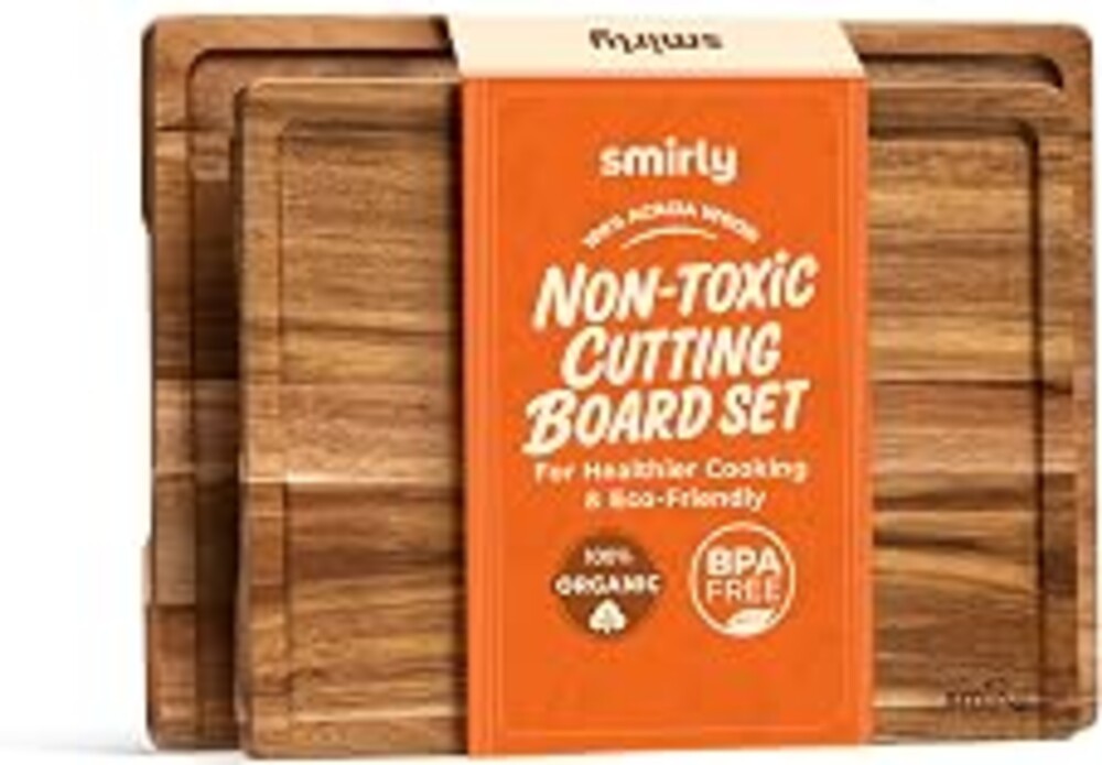 SMIRLY Acacia Wood Cutting Boards for Kitchen - Wood Cutting Board for Meal Prep, Serving, Charcuterie - Kitchen Gadgets, House Warming Gifts - Wooden Chopping Board Set of 2