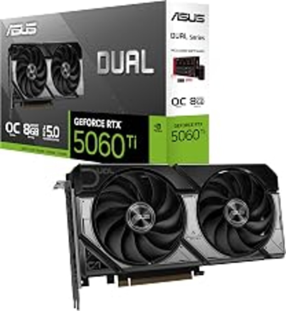 ASUS Dual NVIDIA GeForce RTX 5060 Ti 8GB GDDR7 OC Edition Graphics Card (PCIe 5.0, DLSS 4, HDMI 2.1b, DisplayPort 2.1b, 2.5-Slot, Axial-tech Fan, 0dB Technology), 3 Year Warranty