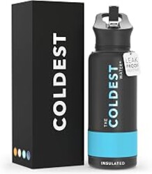 Coldest Insulated Water Bottle with Straw Lid - Stainless Steel Metal Insulated Bottle for Men & Women (Matte Black, 32 oz)