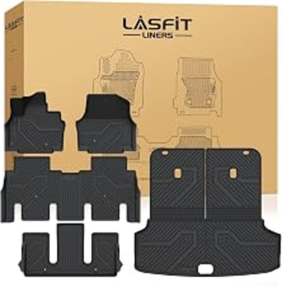 LASFIT Floor Mats & Cargo Mats for KIA EV9 2026 2025 2024 (Only for 6-Seats,Not Fit Relaxation Chairs & 7-Seats),All Weather TPE Custom Fit Kia EV9 2024-2026 Full Set Car Accessories Floor Liners