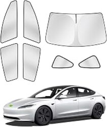 Canvcle Sunshades for Tesla Model 3 2016-2025 2026 (Fit Model 3 Highland) Accessories Windshield Sun Shade Side Rear Window Shade Cover Sun Visor Shield Privacy Protection Keep Vehicle Cool 7PCS