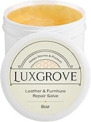 LUXGROVE® Wood & Leather Furniture Repair Salve, Conditioning Balm for Couches, Car Seats, Tables, Cabinets, Doors, Shoes, Purses, Boots & Saddles, Helps Revive Dry, Dull & Scuffed Surfaces, 8oz