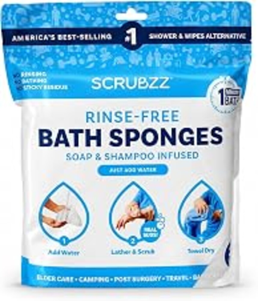 Scrubzz Disposable Rinse Free Bathing Wipes - 25 Pack - All-in-1 Single Use Shower Wipes, Simply Dampen, Lather, and Dry Without Shampoo or Rinsing