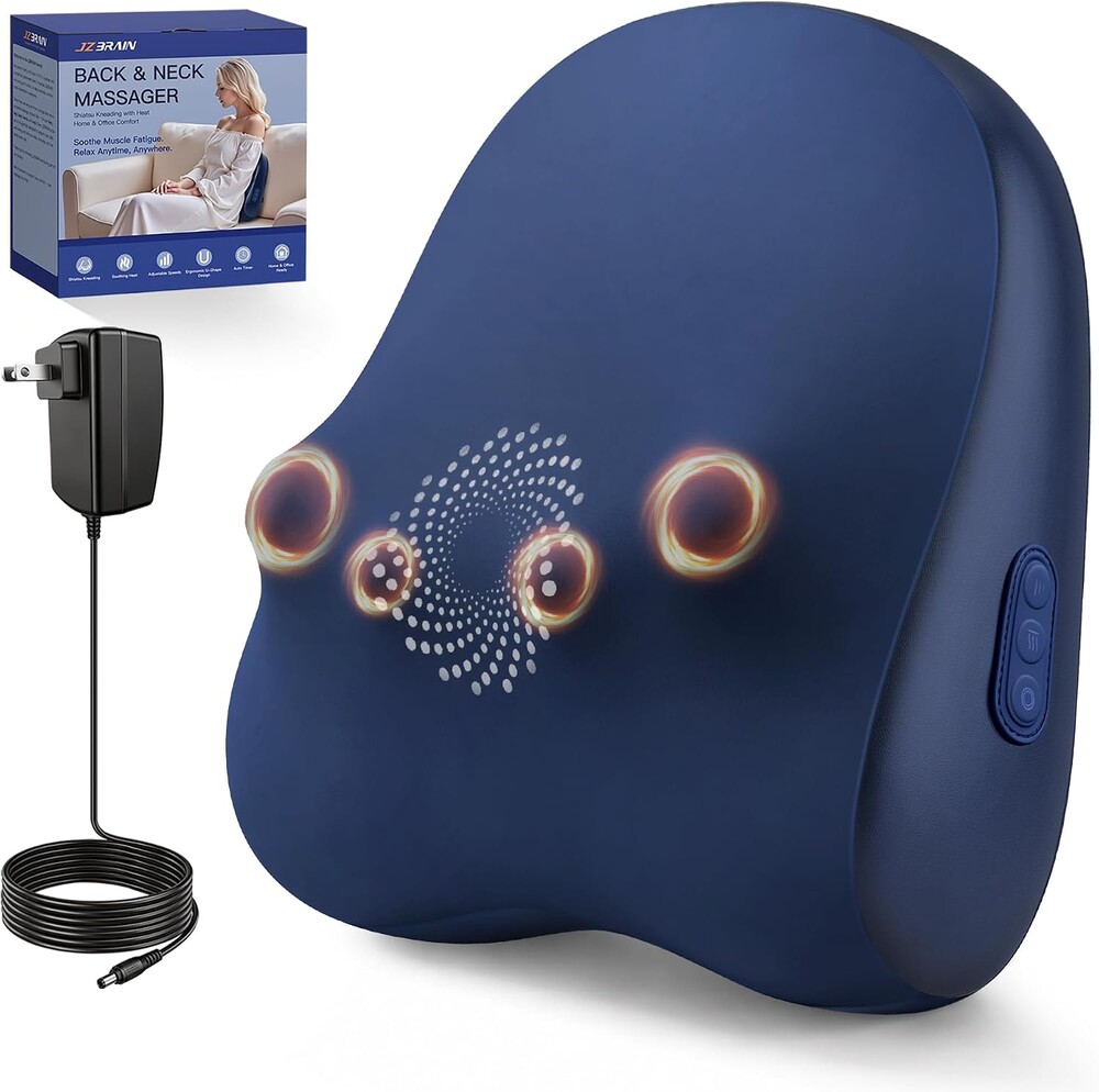 JZBRAIN Electric Back Massager, Deep Tissue Kneading Heat for Pain Relief | Corded Shiatsu , 3 Mode 2 Intensity 2 Heat for Lower Back and Neck Massage , Home Office Chair Men Women Daily Relaxation