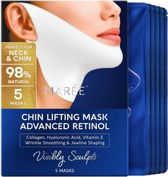 MAREE V Line Lifting Mask Chin Strap - Advanced Retinol Face Lifting Mask & Neck Lift Tape - Double Chin Reducer & Jawline Shaper - Retinol Collagen Facial Masks for Face Lift, Tightening and Firming