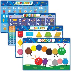 SK SUPKER 4Pack ABC Alphabet Chart + Numbers 1-100 + Shapes + Colors Poster Set, Alphabet Learning Posters-Classroom Wall Decor Art (17 x 11inch)