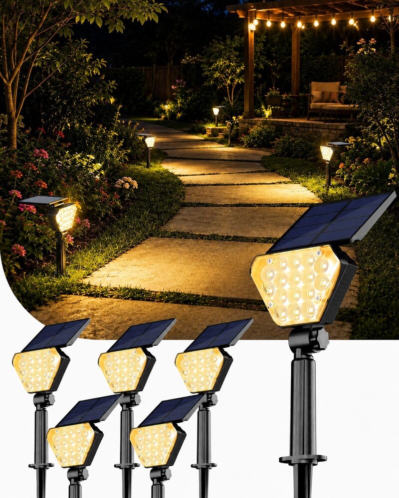 T-SUN Solar Lights Outdoor Waterproof IP65, 6Pack LED Solar Spot Lights Color Changing IP65 Waterproof Smart Auto On/Off for Outside Landscape Garden Yard Lawn Pathway Patio Driveway