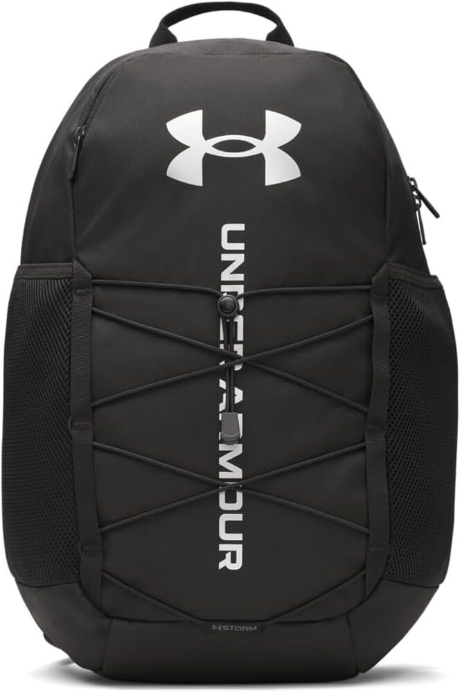 Under Armour Unisex Hustle Sport 6.0 Backpack, (001) Black/Black/Metallic Silver, One Size Fits Most
