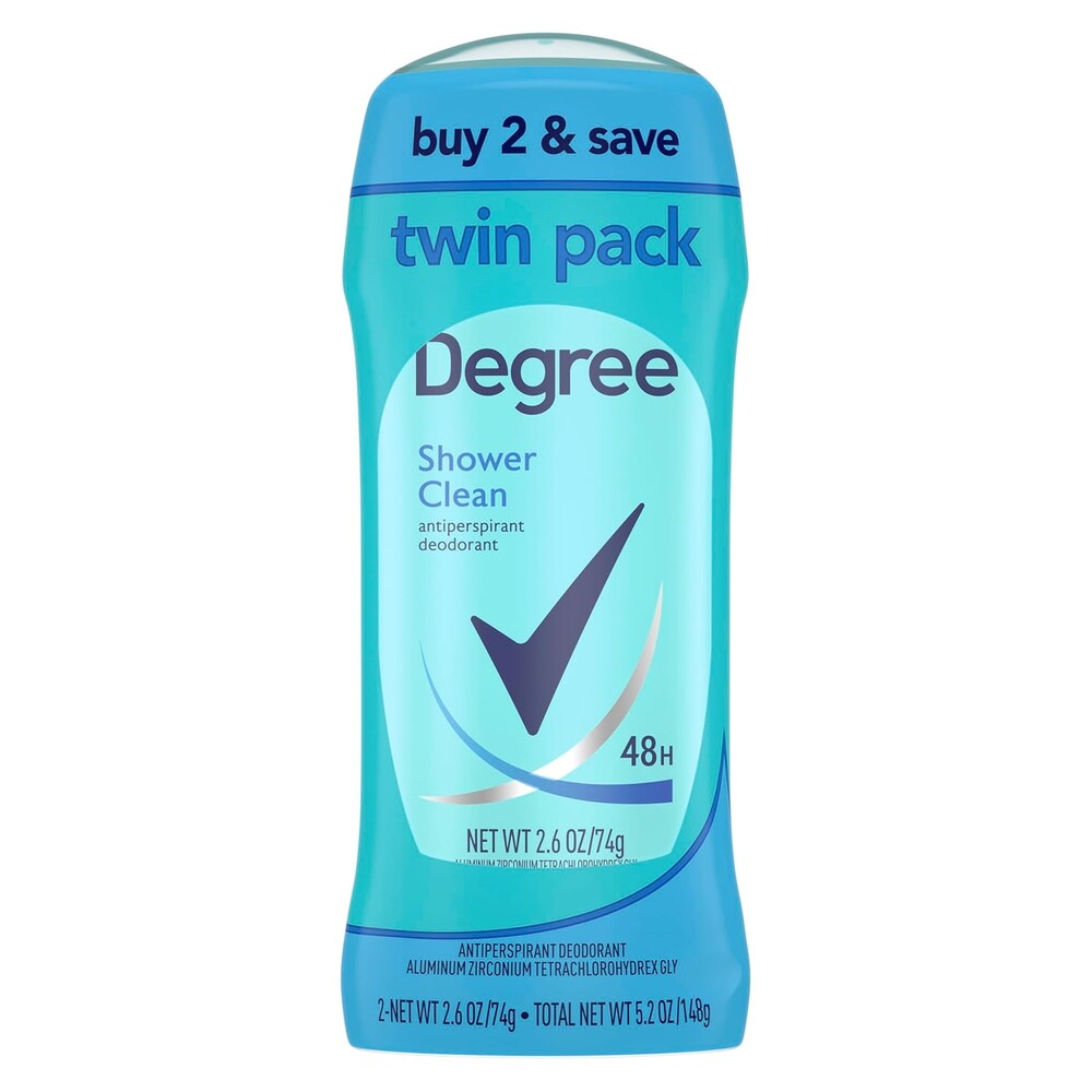 Degree Antiperspirant Deodorant Twin Pack Shower Clean 48-Hour Sweat and Odor Protection Antiperspirant for Women 2.6 oz