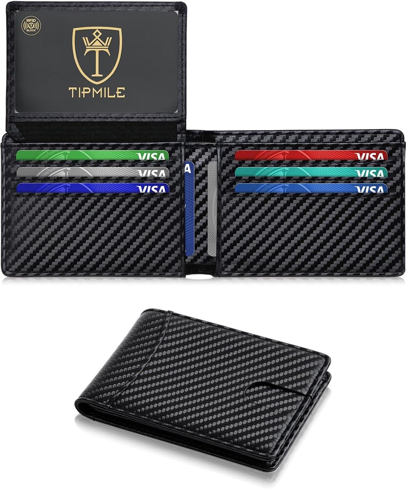 Tipmile Wallet for Men Slim RFID Blocking Credit Card Holder, Minimalist Men Wallets 12 Cards with 2 ID Windows & Cash Slot, Bifold Front Pocket Wallet Gifts for Men