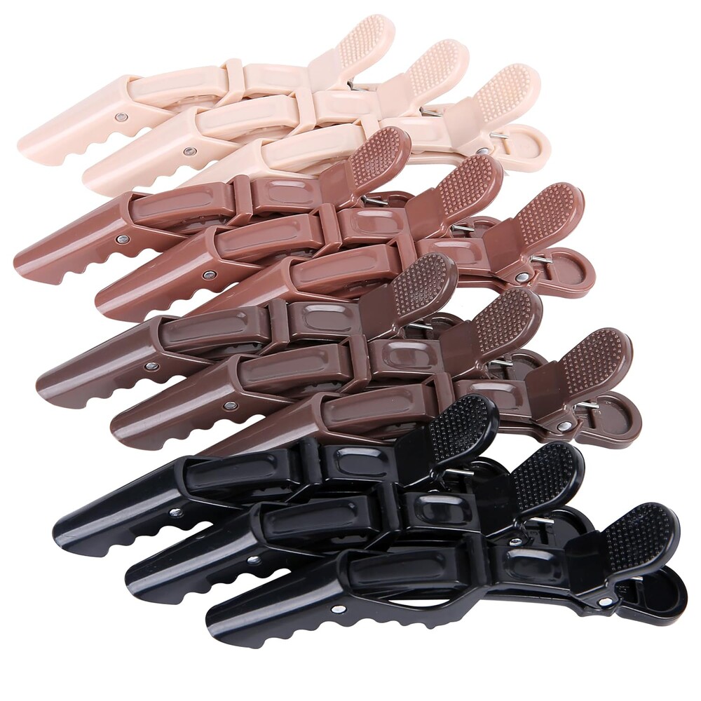 HH&LL 4.5 Inch Double-Hinged Non-Slip Alligator Hair Clips, 12 Pack | Professional salon clips, neutral smooth finish; strong grip for thick hair, ideal for salon section styling