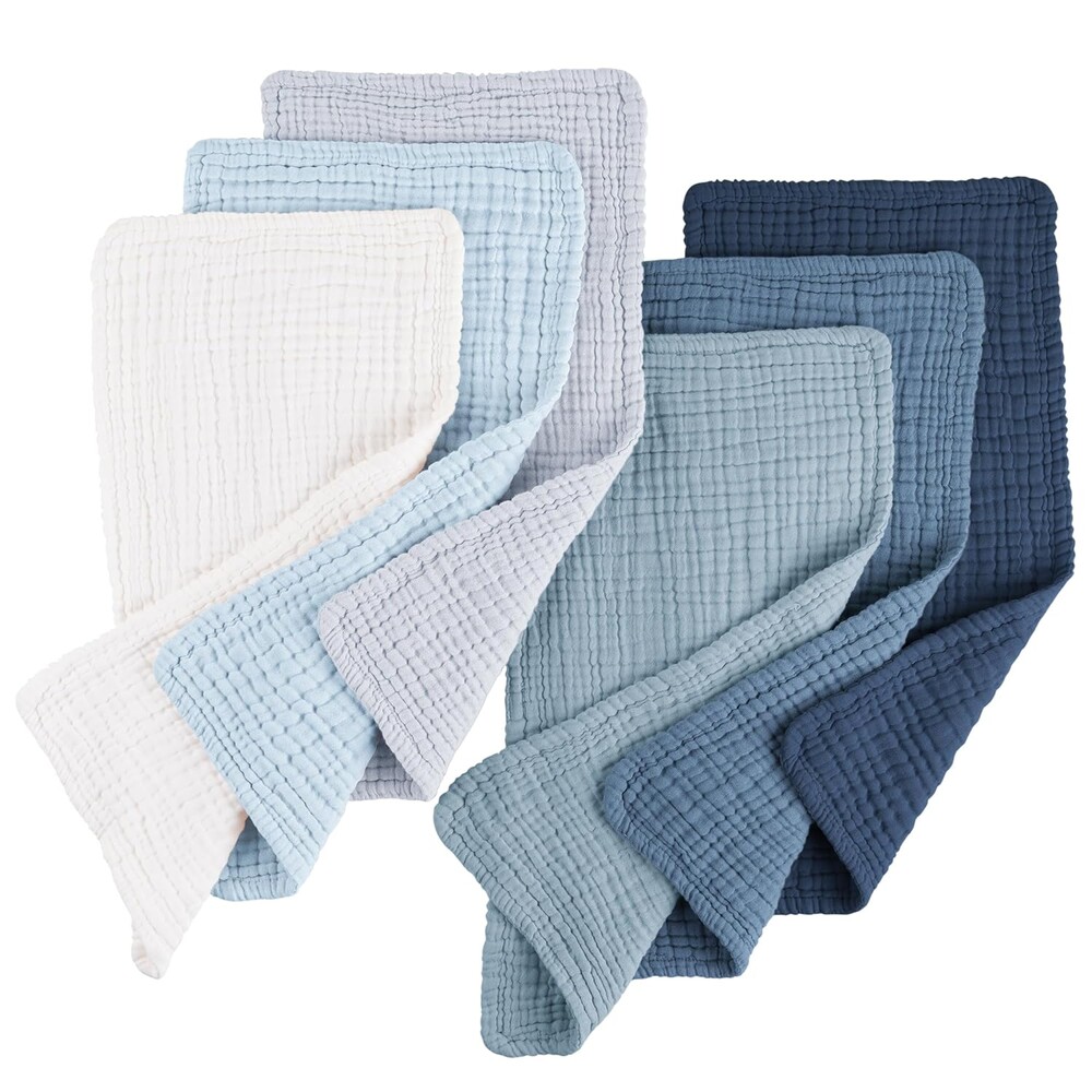 Konssy Muslin Baby Burp Cloths 6 Pack, Soft Absorbent 100% Cotton Burping Clothes for Newborns, Baby Boys and Girls, Unisex