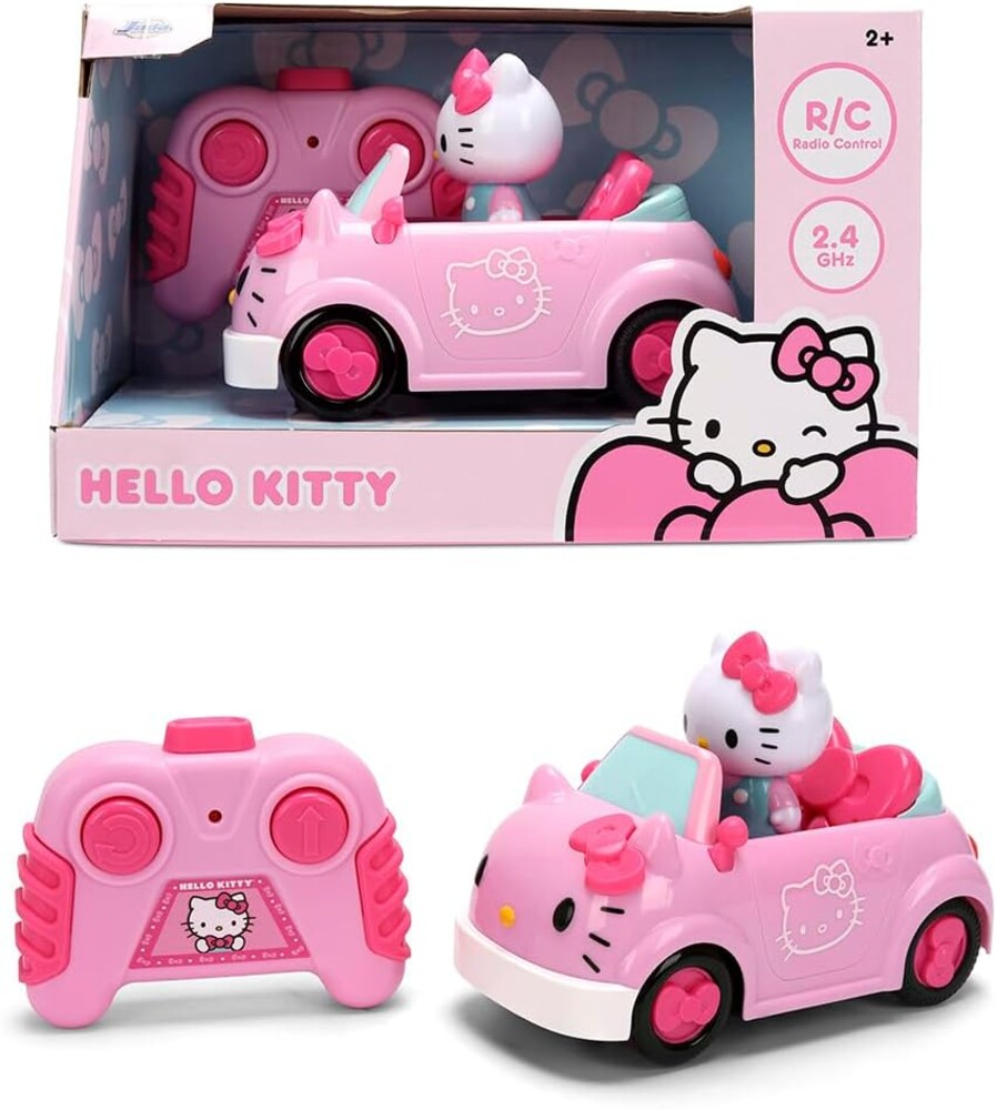 Jada Hello Kitty RC Car 1:32 Scale Vehicle – Simple Function Remote Control Pink Convertible with Non-Removable Figure Toys