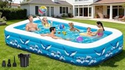 Large Inflatable Swimming Pool for Adults Kids - 130"x72"x22" Blow Up Pools Kiddie Pool with Pump, Oversized Thickened Family Inflatable Pools for Backyard Outdoor Garden Summer Water Party