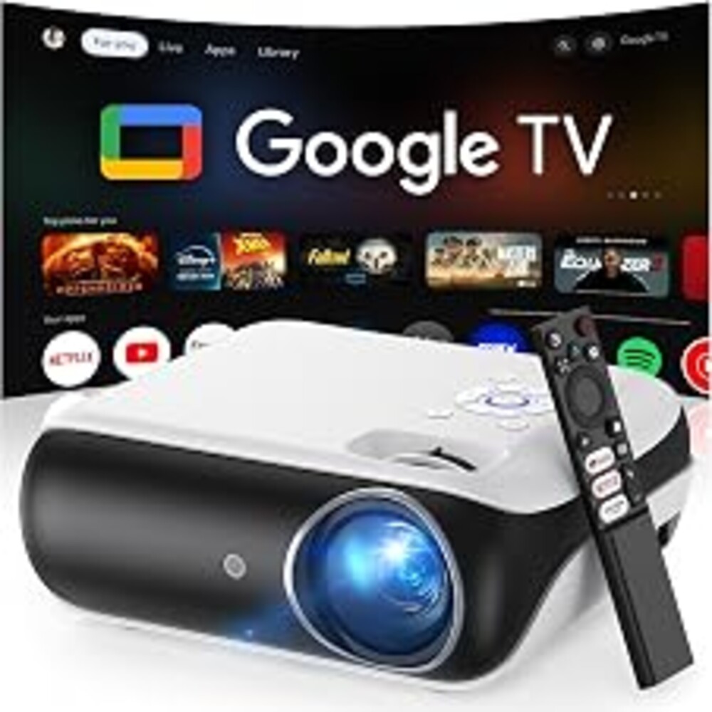 HAPPRUN Native 1080P Projector, Bluetooth Home Theater Movie Projector with Built-in Speaker, Compatible with Smartphone, HDMI, Fire Stick, PS5, Indoor & Outdoor Use -With Google TV System