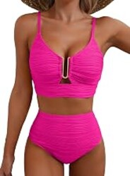 Herseas 2 Piece Bikini Set U-Wire Cutout Popular Swimsuit High Waisted Textured 2026 Summer Beach Swim Bathing Suits