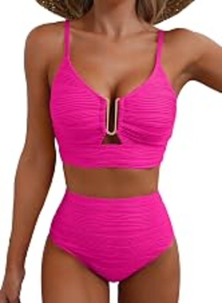 Herseas 2 Piece Bikini Set U-Wire Cutout Popular Swimsuit High Waisted Textured 2026 Summer Beach Swim Bathing Suits