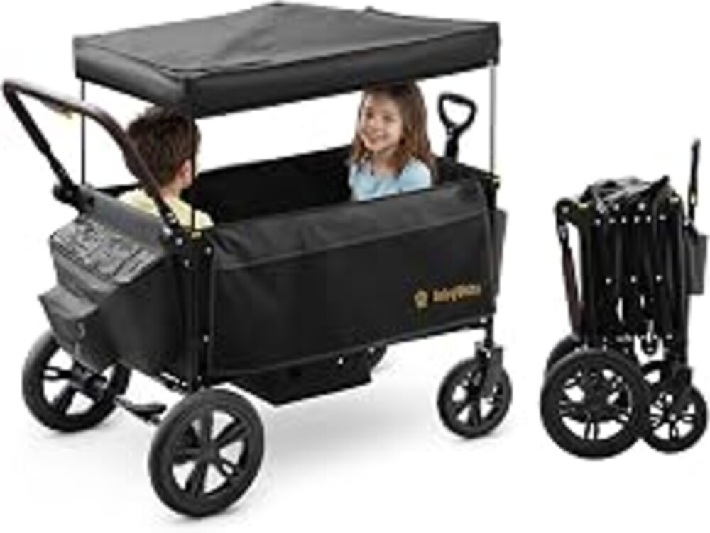BabyVista Stroller Wagon for Kids, One-Hand Adjustable Push/Pull Handle, Spacious Storage, 8"/12" All-Terrain Wheels, Canopy with Bug Net, Wagon Stroller for Daily Walks, Short Trips & Grocery Runs