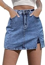 luvamia Skorts Skirts for Women Denim Mini Skirt Side Slit with High Waisted Jean Shorts Stretchy